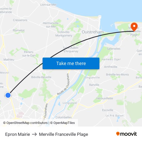 Epron Mairie to Merville Franceville Plage map