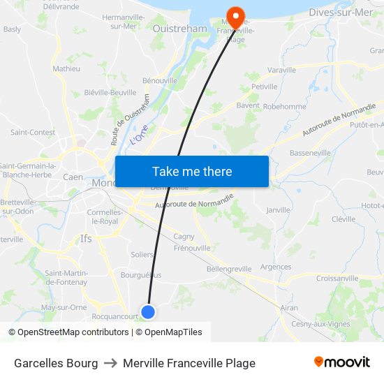 Garcelles Bourg to Merville Franceville Plage map