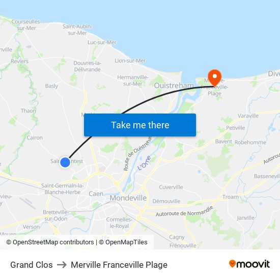 Grand Clos to Merville Franceville Plage map