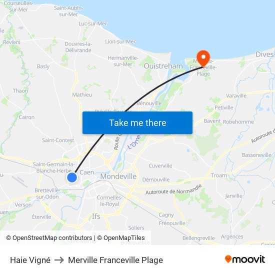 Haie Vigné to Merville Franceville Plage map