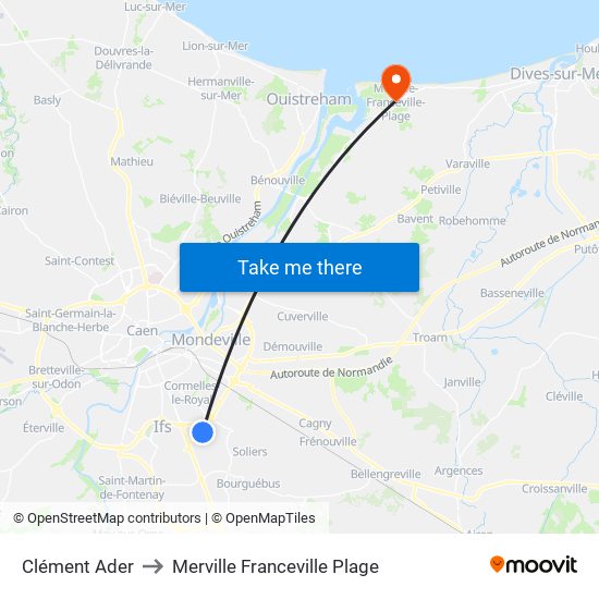 Clément Ader to Merville Franceville Plage map