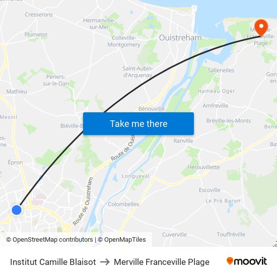 Institut Camille Blaisot to Merville Franceville Plage map