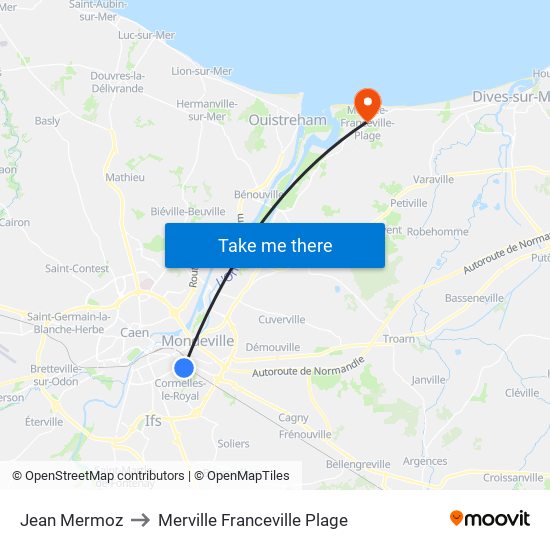 Jean Mermoz to Merville Franceville Plage map