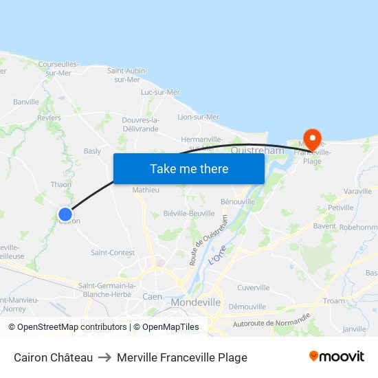 Cairon Château to Merville Franceville Plage map