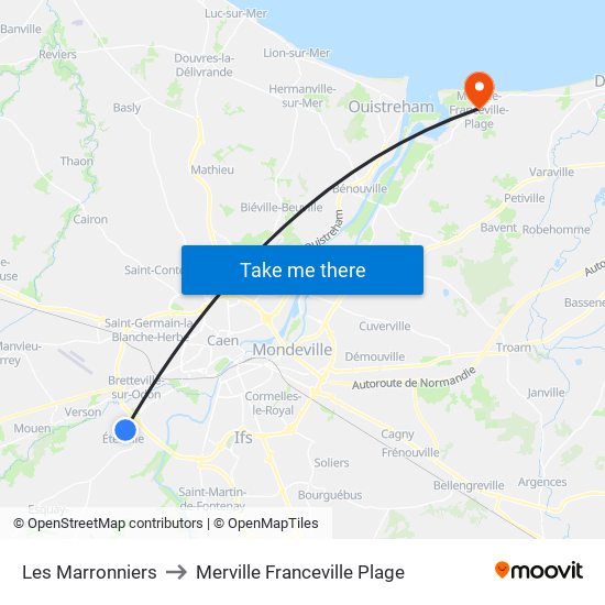 Les Marronniers to Merville Franceville Plage map