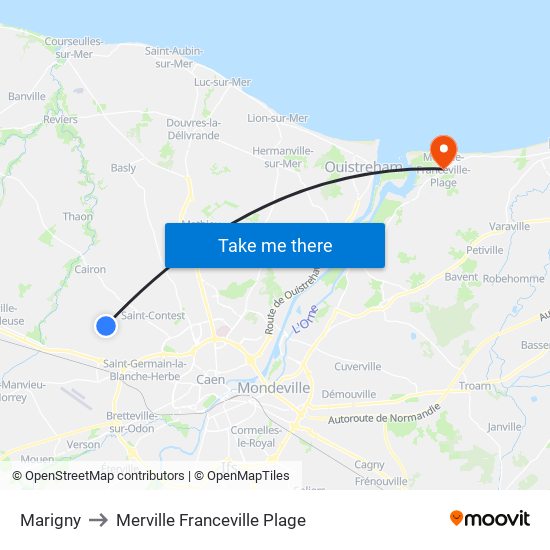 Marigny to Merville Franceville Plage map