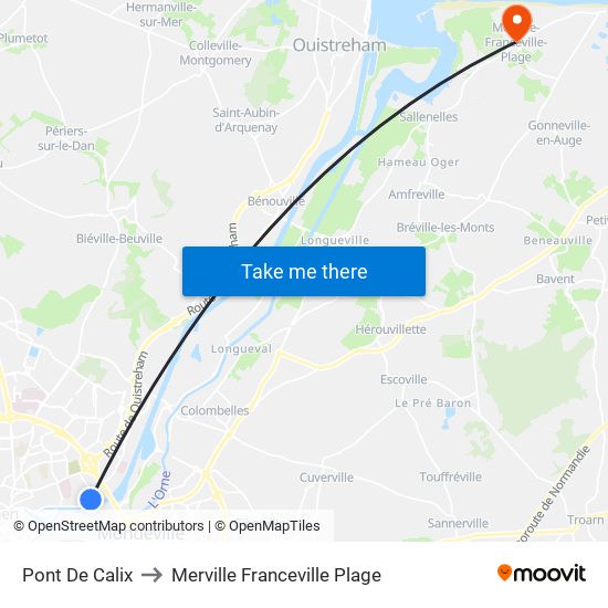 Pont De Calix to Merville Franceville Plage map