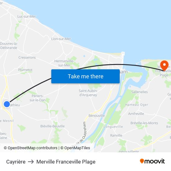 Cayrière to Merville Franceville Plage map