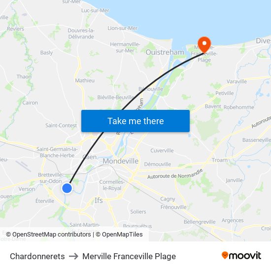 Chardonnerets to Merville Franceville Plage map