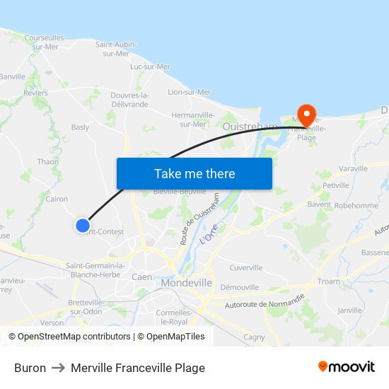 Buron to Merville Franceville Plage map