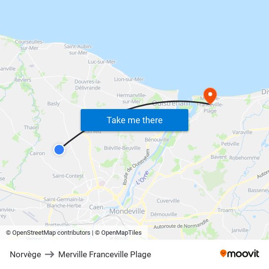 Norvège to Merville Franceville Plage map