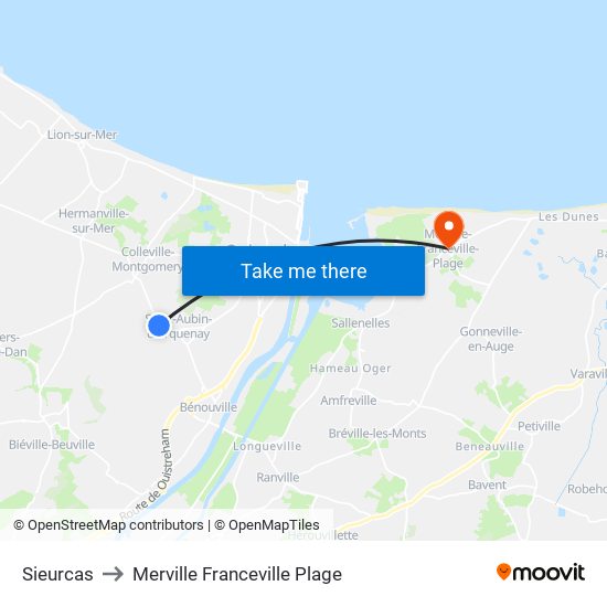 Sieurcas to Merville Franceville Plage map