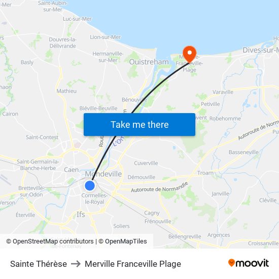 Sainte Thérèse to Merville Franceville Plage map