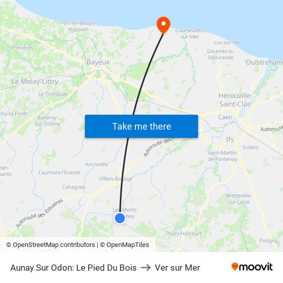 Aunay Sur Odon: Le Pied Du Bois to Ver sur Mer map