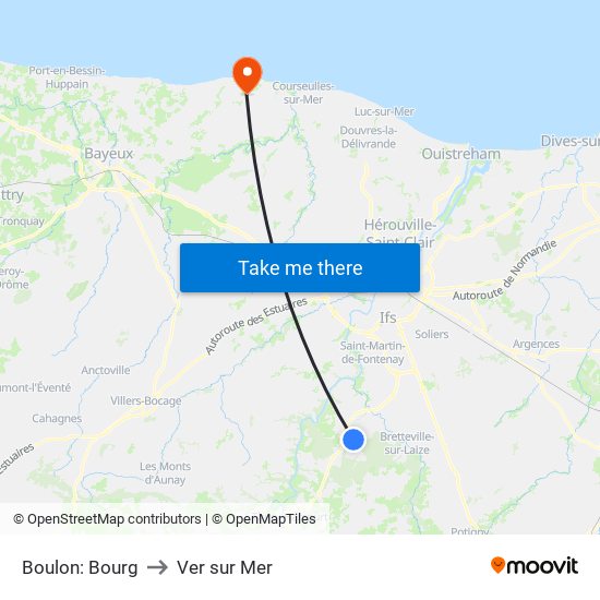 Boulon: Bourg to Ver sur Mer map