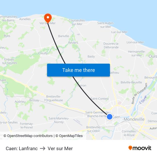 Caen: Lanfranc to Ver sur Mer map