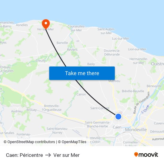 Caen: Péricentre to Ver sur Mer map