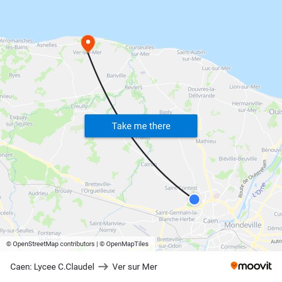 Caen: Lycee C.Claudel to Ver sur Mer map