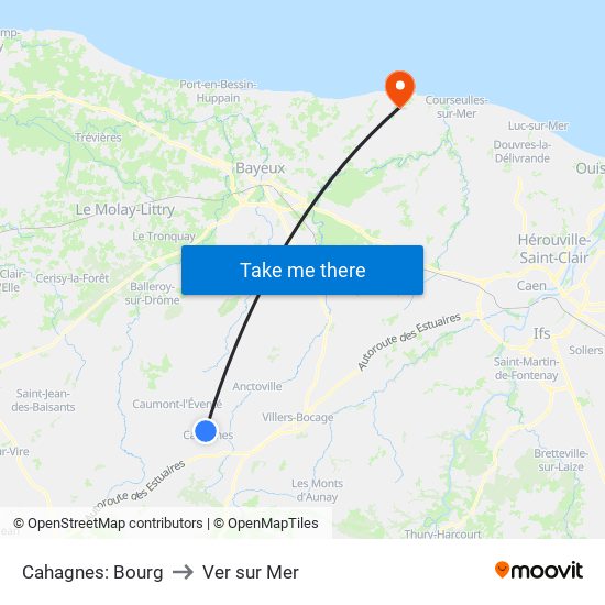 Cahagnes: Bourg to Ver sur Mer map