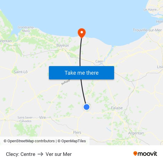 Clecy: Centre to Ver sur Mer map