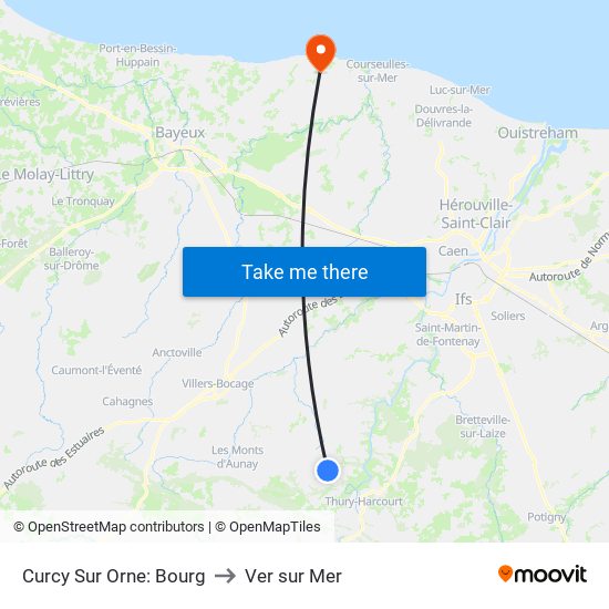 Curcy Sur Orne: Bourg to Ver sur Mer map