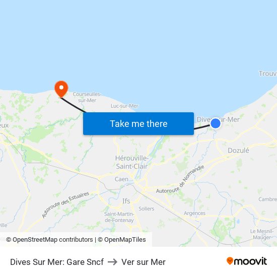 Dives Sur Mer: Gare Sncf to Ver sur Mer map