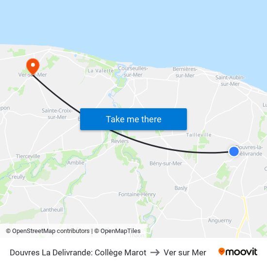 Douvres La Delivrande: Collège Marot to Ver sur Mer map