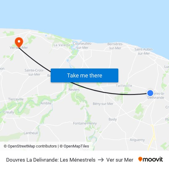 Douvres La Delivrande: Les Ménestrels to Ver sur Mer map