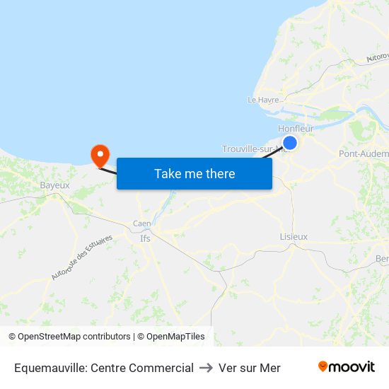 Equemauville: Centre Commercial to Ver sur Mer map
