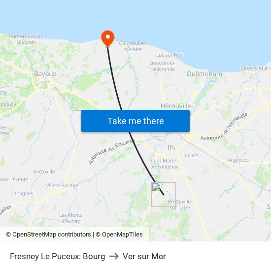 Fresney Le Puceux: Bourg to Ver sur Mer map