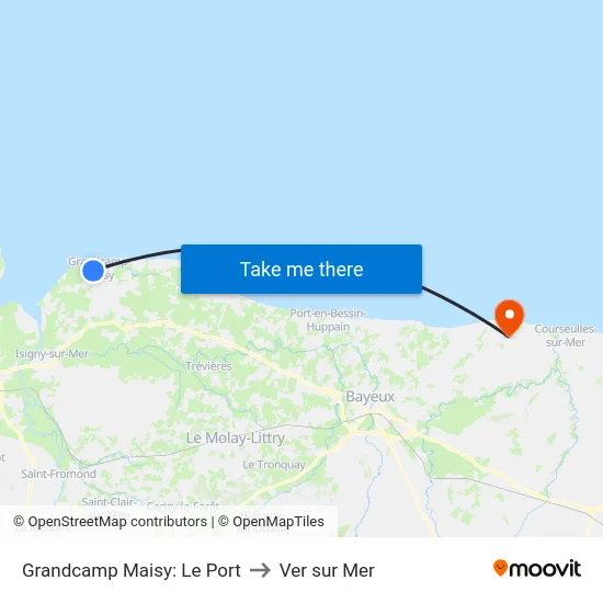 Grandcamp Maisy: Le Port to Ver sur Mer map