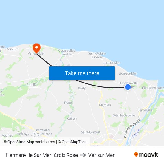 Hermanville Sur Mer: Croix Rose to Ver sur Mer map