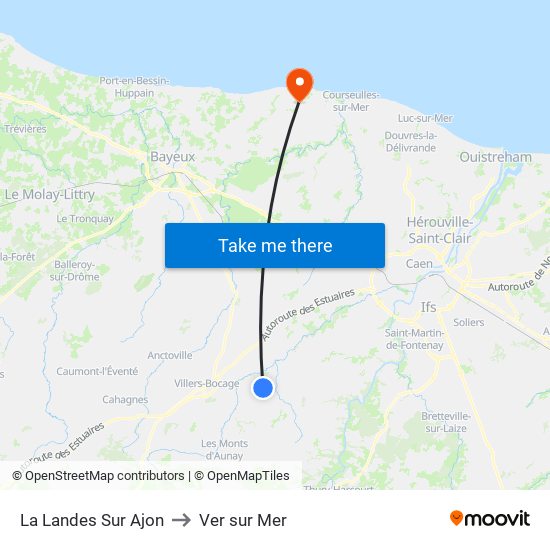 La Landes Sur Ajon to Ver sur Mer map