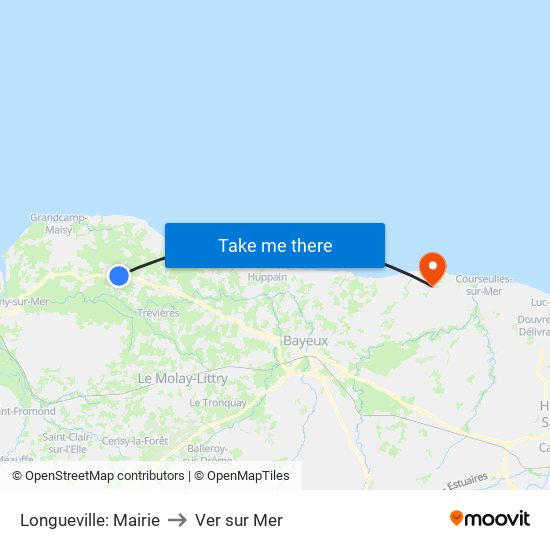 Longueville: Mairie to Ver sur Mer map