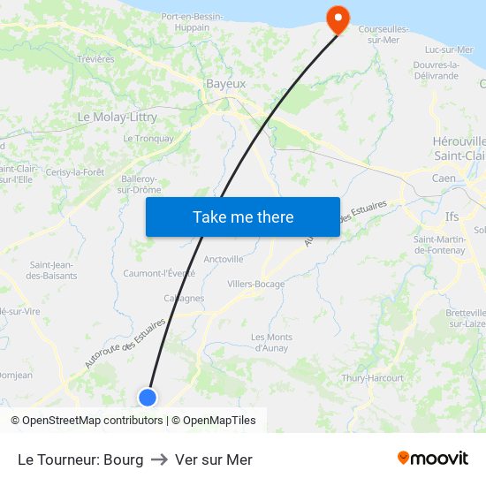 Le Tourneur: Bourg to Ver sur Mer map