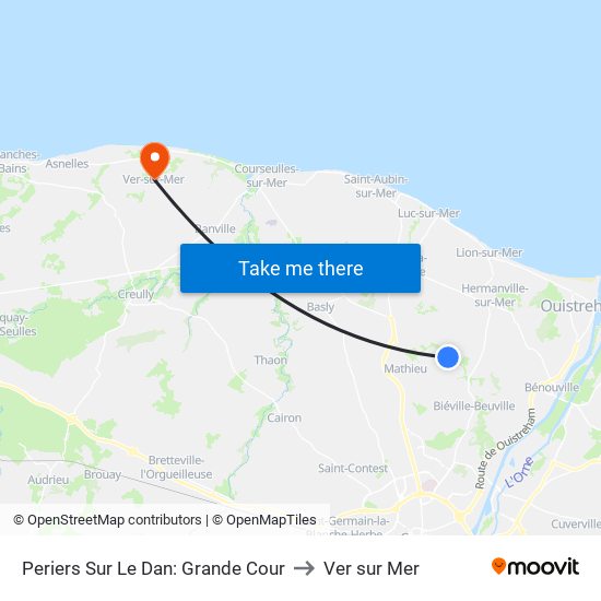 Periers Sur Le Dan: Grande Cour to Ver sur Mer map