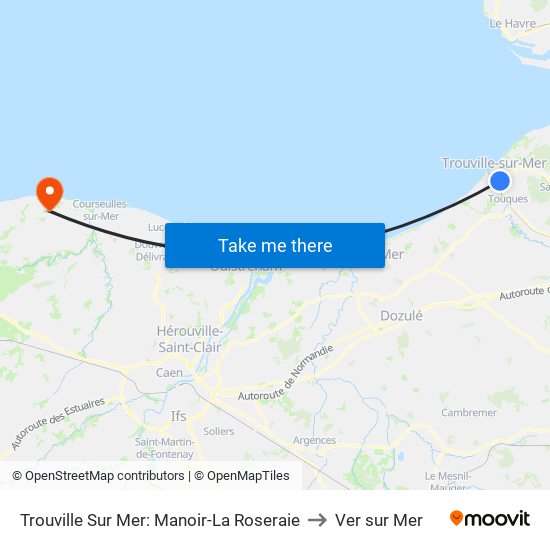 Trouville Sur Mer: Manoir-La Roseraie to Ver sur Mer map