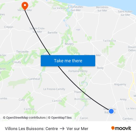 Villons Les Buissons: Centre to Ver sur Mer map