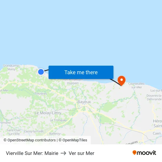 Vierville Sur Mer: Mairie to Ver sur Mer map