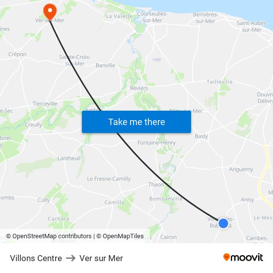 Villons Centre to Ver sur Mer map