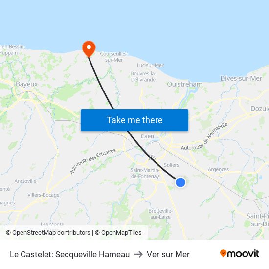 Le Castelet: Secqueville Hameau to Ver sur Mer map