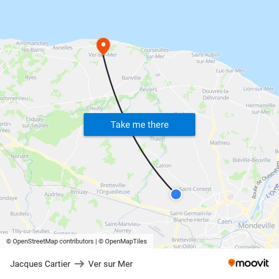 Jacques Cartier to Ver sur Mer map