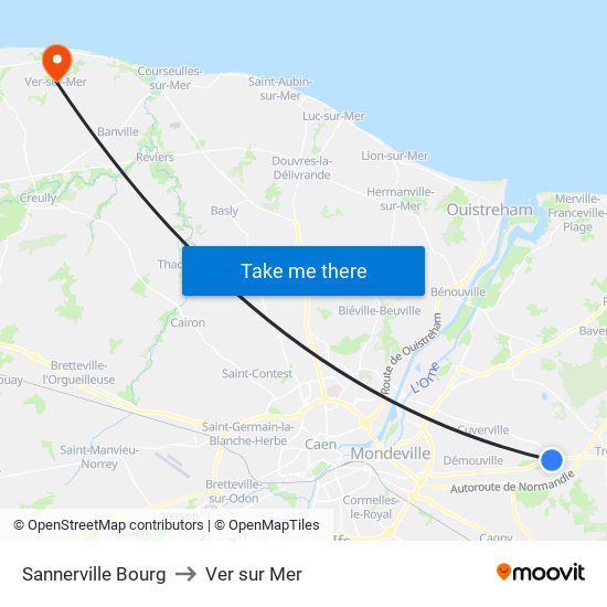 Sannerville Bourg to Ver sur Mer map