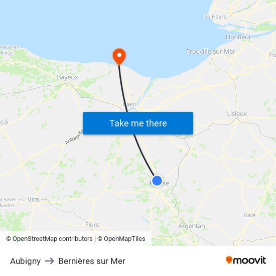 Aubigny to Bernières sur Mer map