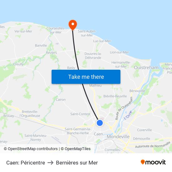 Caen: Péricentre to Bernières sur Mer map