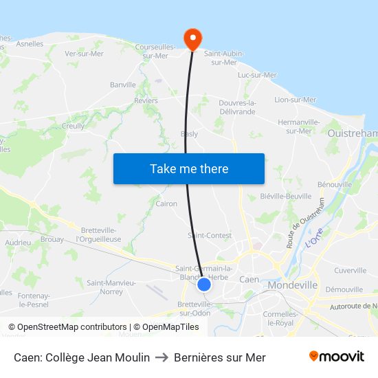 Caen: Collège Jean Moulin to Bernières sur Mer map