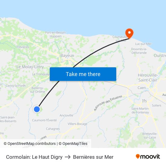 Cormolain: Le Haut Digry to Bernières sur Mer map