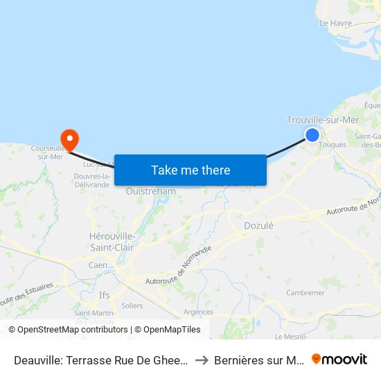 Deauville: Terrasse Rue De Gheest to Bernières sur Mer map