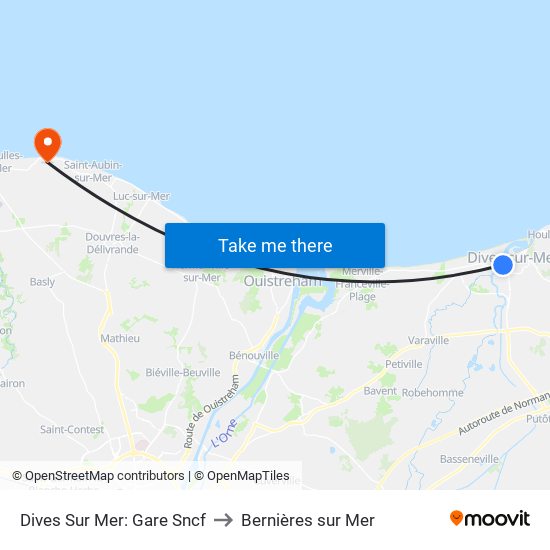 Dives Sur Mer: Gare Sncf to Bernières sur Mer map