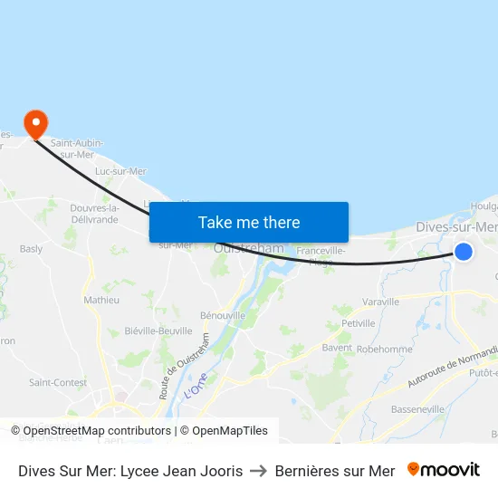 Dives Sur Mer: Lycee Jean Jooris to Bernières sur Mer map